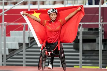 [도쿄 패럴림픽]육상——저우자오첸, 여자 100m T54 금메달